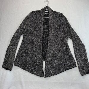 Eileen Fisher Cotton Blend Knit Open Front Cardigan‎ Sweater Black White 1X
